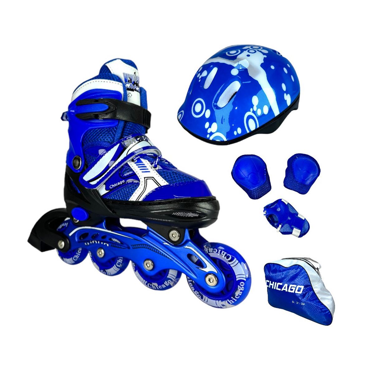 CHICAGO - Patines Semiprofesionales Kit Chicago Con Protecciones S 31 Ajustables a 34 Azul