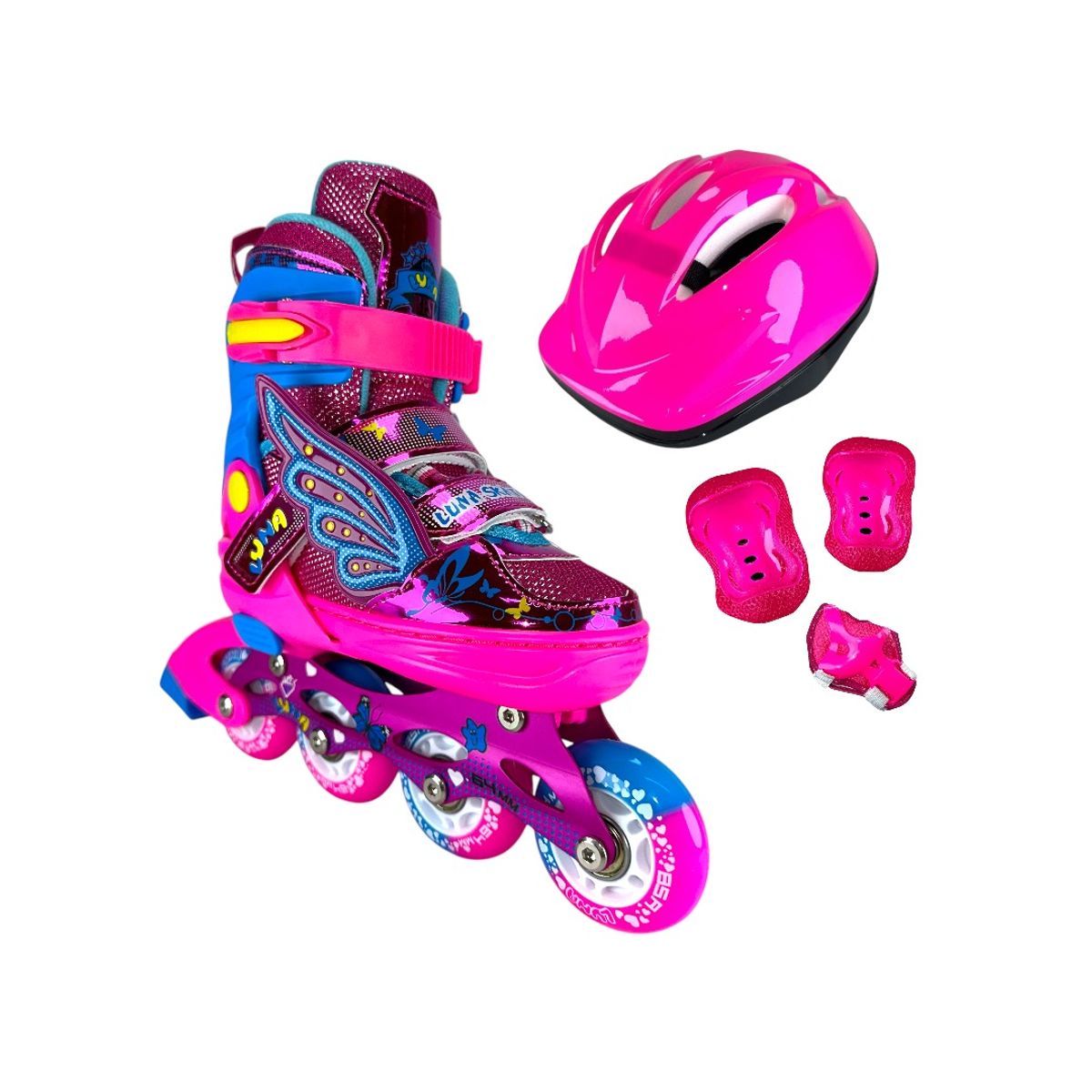 BLADERUNNER - Patines Semiprofesionales Kit Luna Con Luz Y Protecciones XS 27 Ajustables a 30