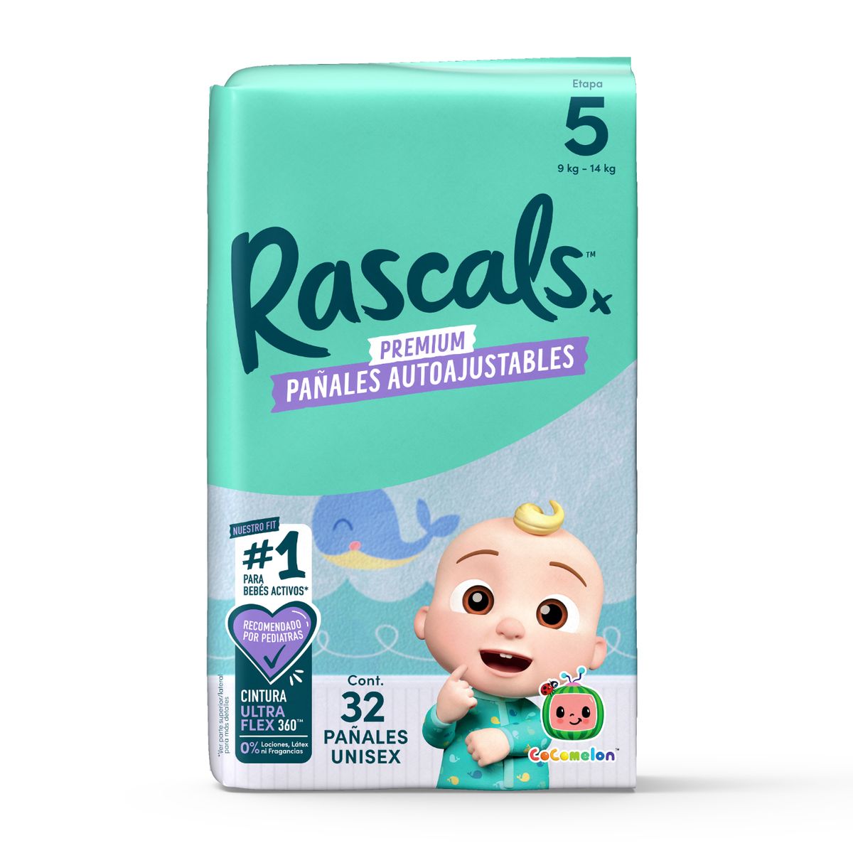 RASCALS - Pañales Rascals Cocomelon Pants T-5 Bebé 9-14 Kg x 32 Und