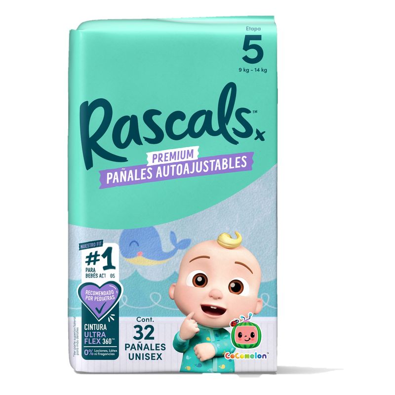 RASCALS - Pañales Rascals Cocomelon Pants T-5 Bebé 9-14 Kg x 32 Und