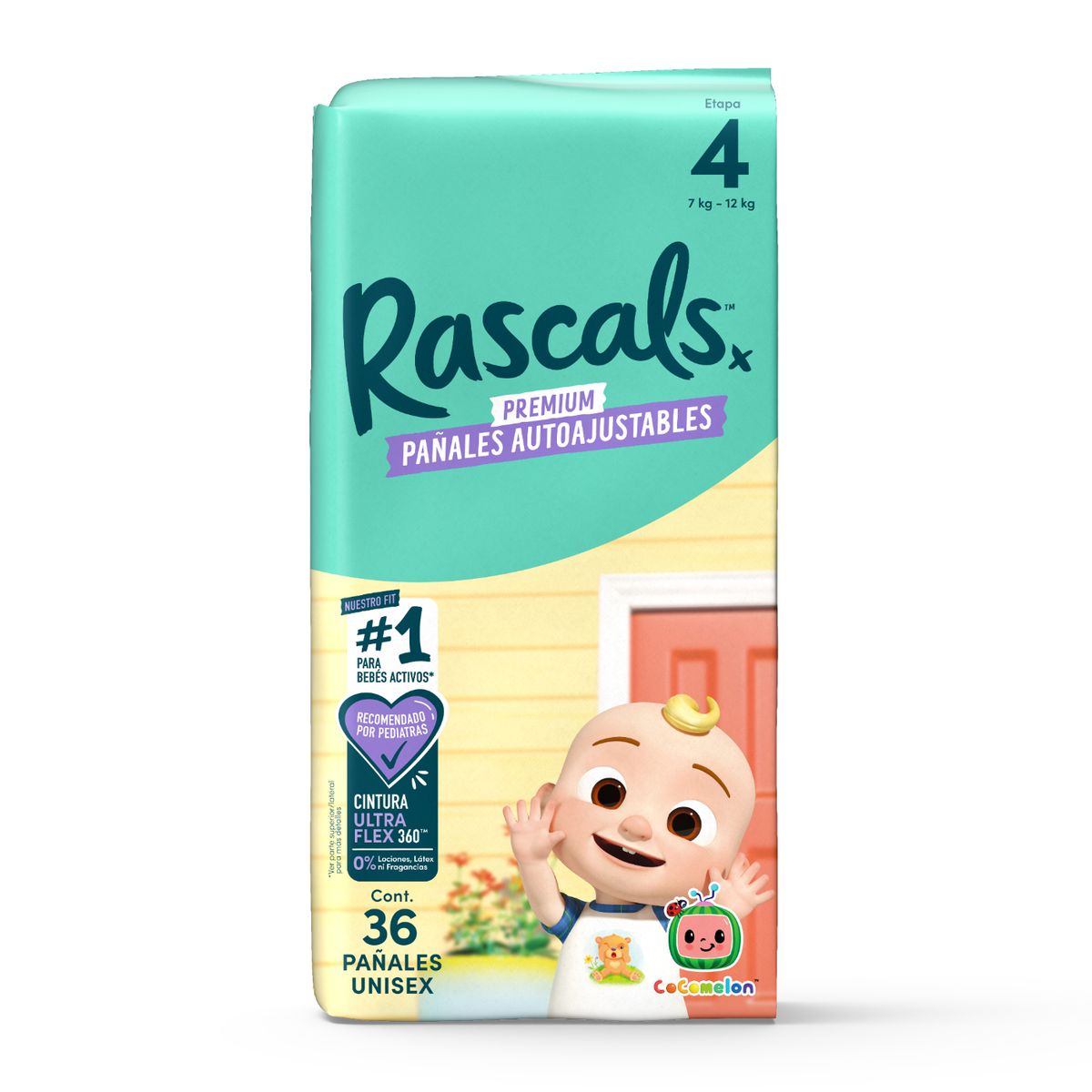 RASCALS - Pañales Rascals Cocomelon Pants T4 Bebé 7-12 Kg x 36 Unds