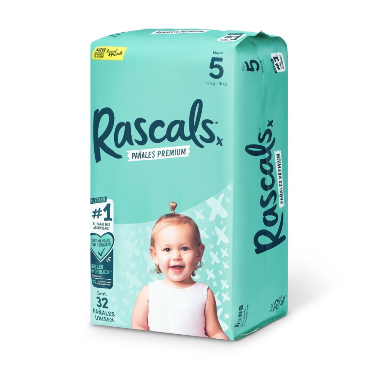 RASCALS - Pañales Rascals Talla 5 Bebé de 13 a 18 Kg x 32 Unds