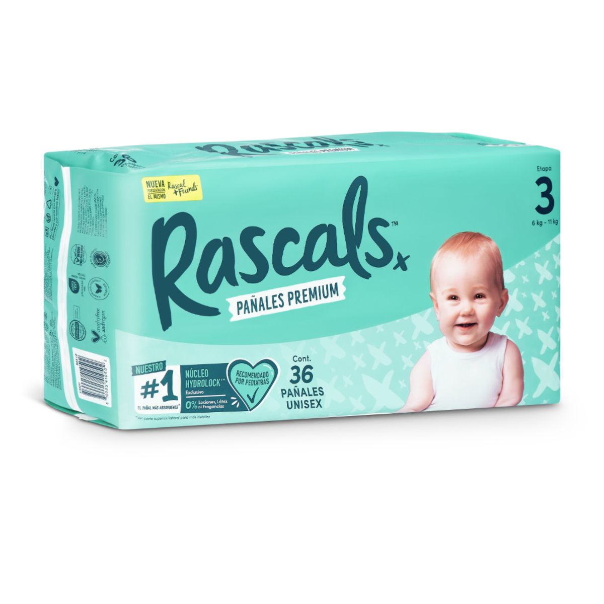 RASCALS - Pañales Rascals Talla-3 Bebé de 6 a 11 Kg por 36 Unids