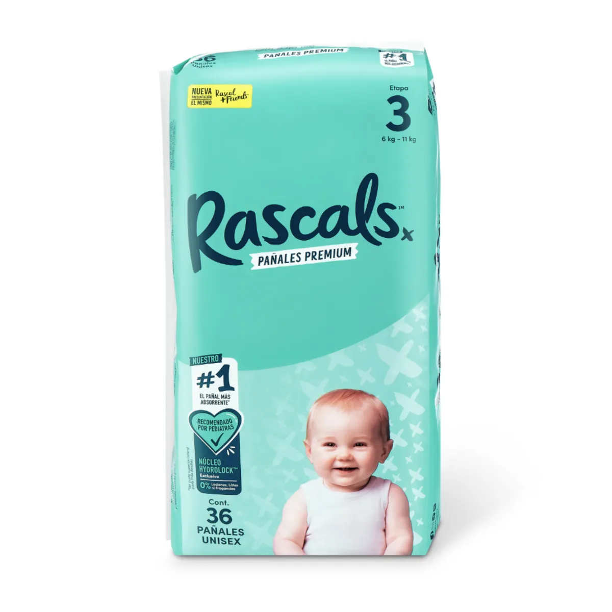 RASCALS - Pañales Rascals Talla-3 Bebé de 6 a 11 Kg por 36 Unids