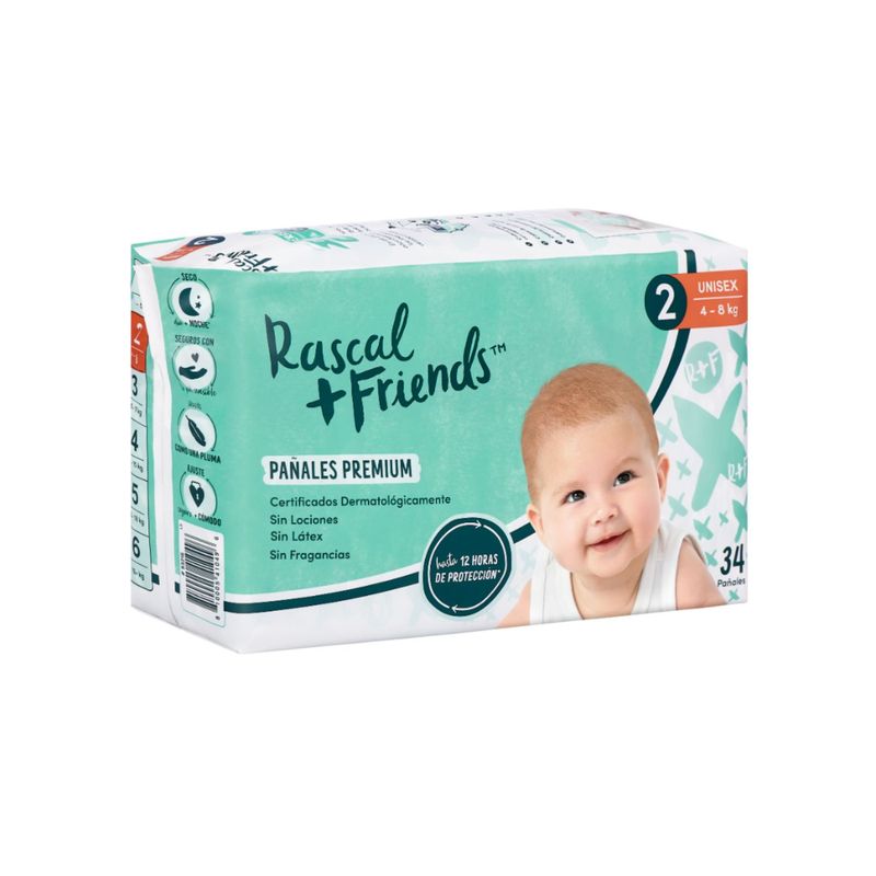 RASCALS - Pañales Rascals Talla-2 Bebe de 4 a 8 Kg X 34 Unds