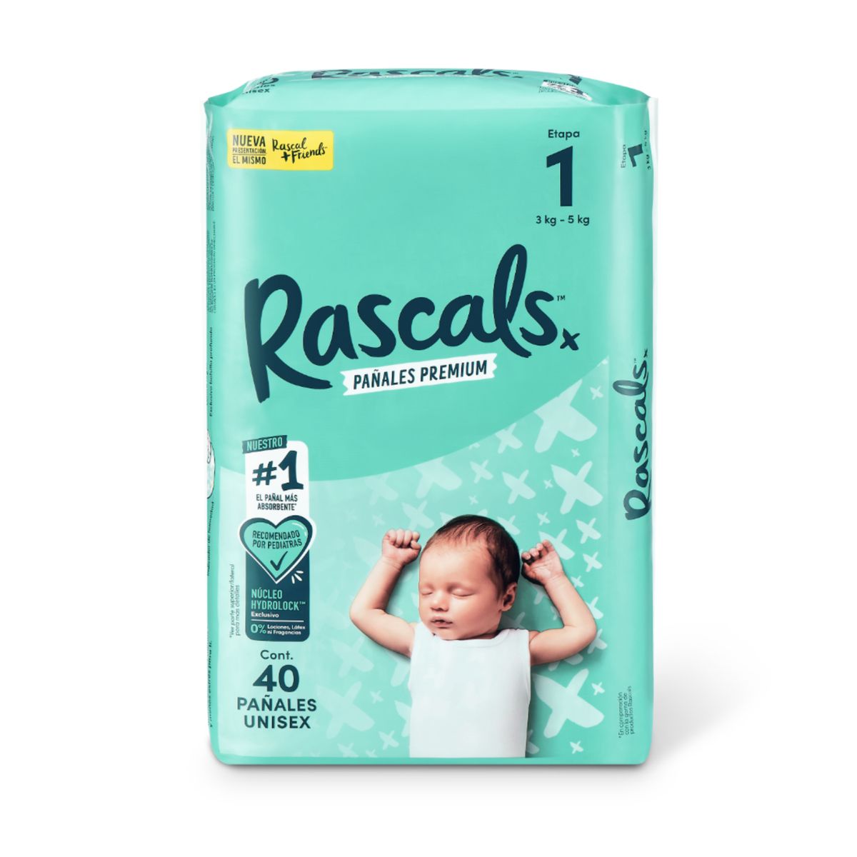 RASCALS - Pañales Rascals Talla-1 Bebé de 3 a 5 Kg por 40 Unds