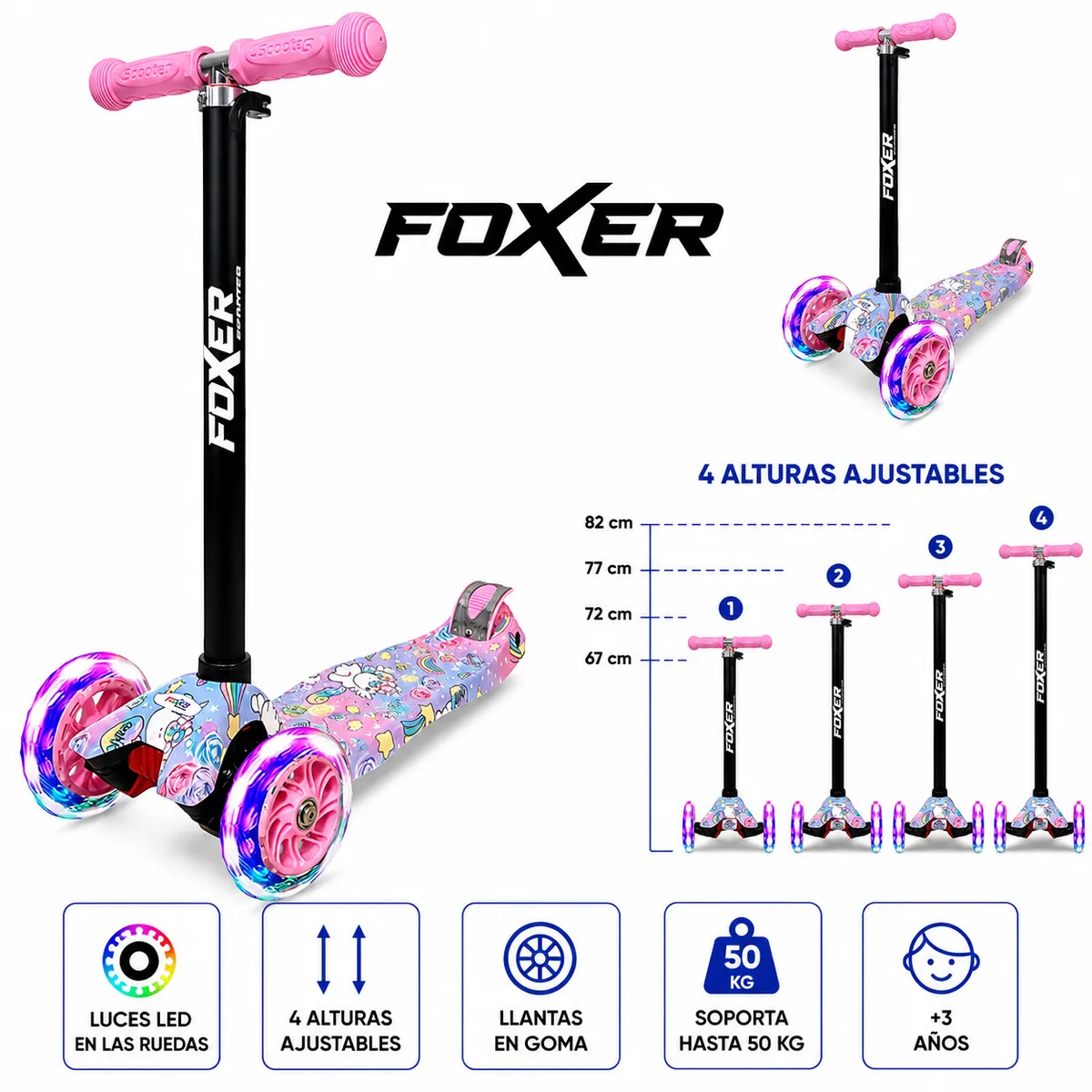 MULTIPLACE COLOMBIA - Monopatin scooter para niña moderna luces led + Proteccion