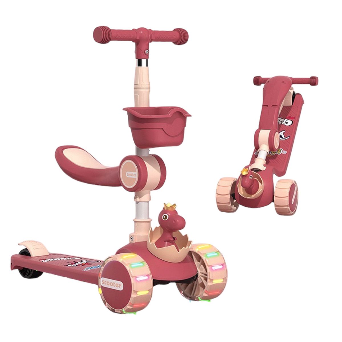 MULTIPLACE COLOMBIA - Monopatin de dinosaurio 3 en 1 musical luces led modelo 2025