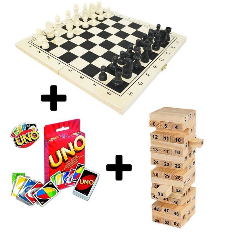 MULTIPLACE COLOMBIA - Juego uno  ajedrez en madera mediano  jenga grande