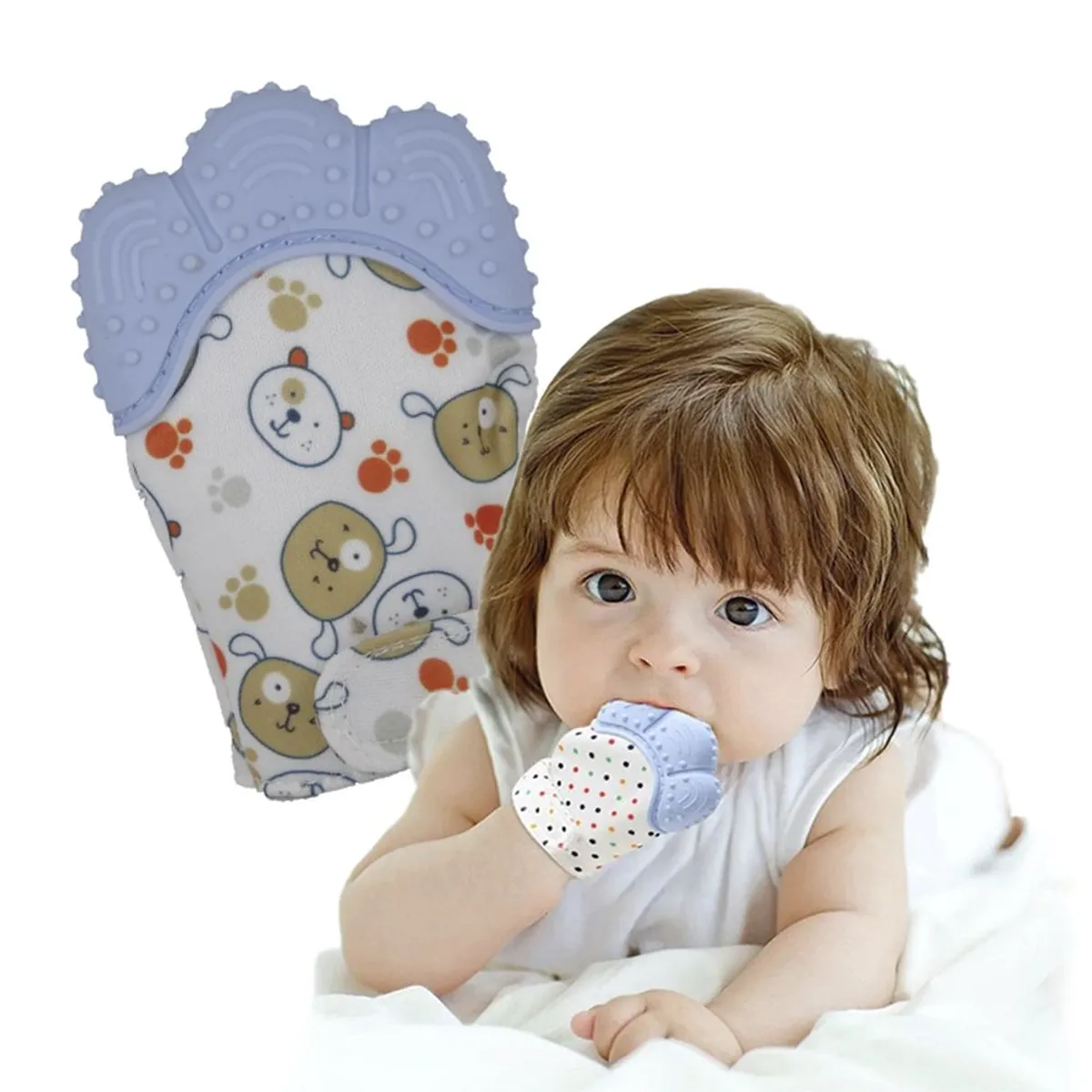 GENERICO - Manopla mordedor guante para bebe de silicona azul