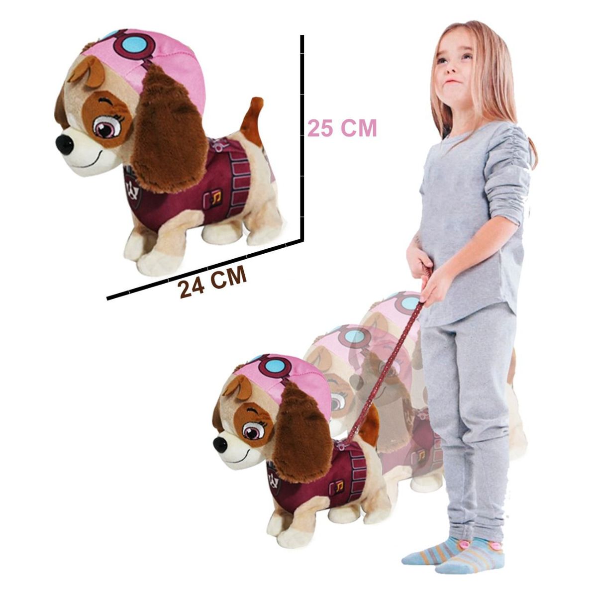 MULTIPLACE COLOMBIA - Paw patrol camina y canta mediano en peluche con collar SKYE