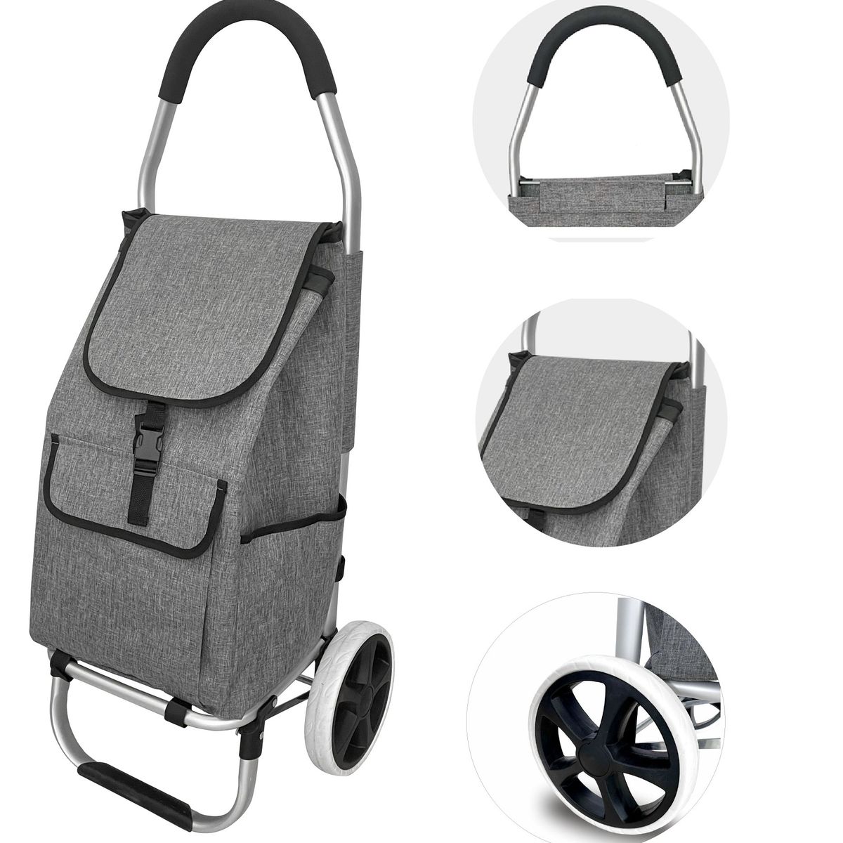 SUBE - Carro de Mercado Plegable Multifuncional Bolsillo Frontal Gris