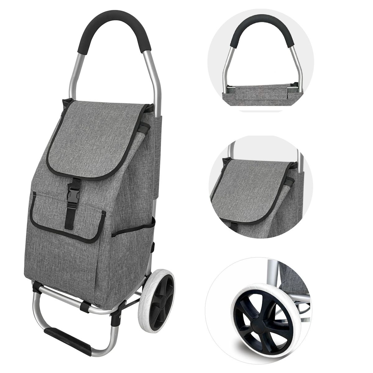 SUBE - Carro de Mercado Plegable Multifuncional Bolsillo Frontal Gris