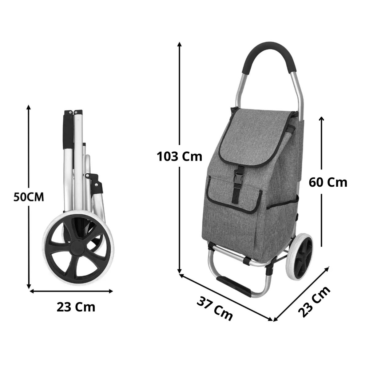SUBE - Carro de Mercado Plegable Multifuncional Bolsillo Frontal Gris