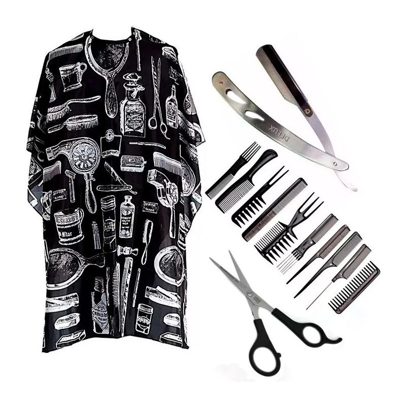 GENERICO - Kit Barbero Capa  Tijeras  Barbera Metalica  peinillas