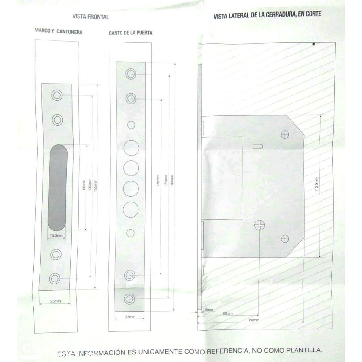 GENERICO - Cerradura Auxiliar De Seguridad 4 Pasadores Llave Tetra