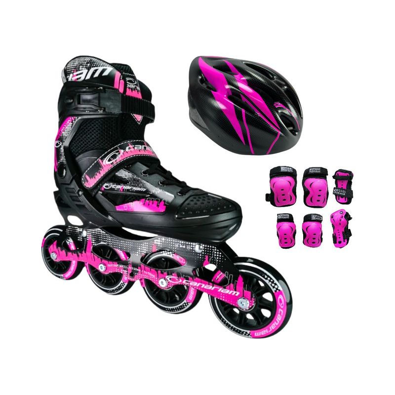 CANARIAM - Combo Patines Canariam Roller Team Con Protecciones L Fucsia