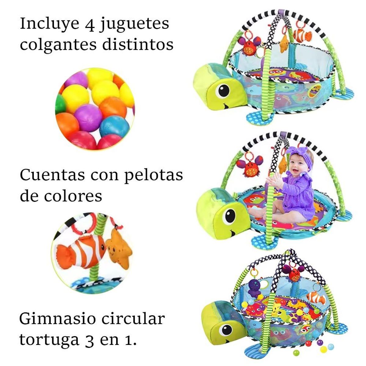LANZURY IMPORTACIONES - Gimnasio de actividades para bebés y pozo de pelotas 3 en 1- TORTUGA