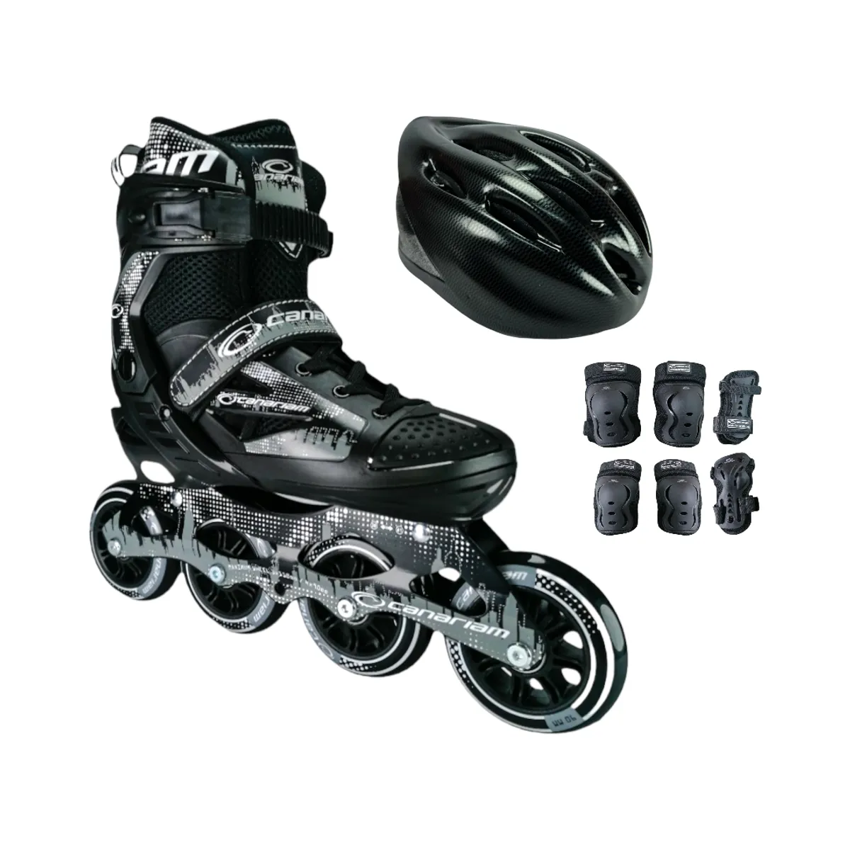 CANARIAM - Combo Patines Canariam Roller Team Con Protecciones S 30 Ajustables a 33 Gris