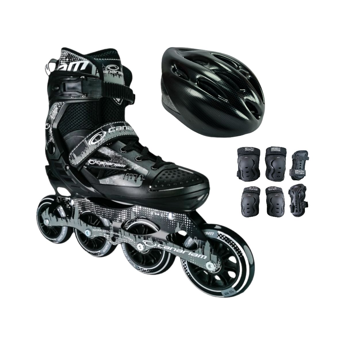 CANARIAM - Combo Patines Canariam Roller Team Con Protecciones S 30 Ajustables a 33 Gris