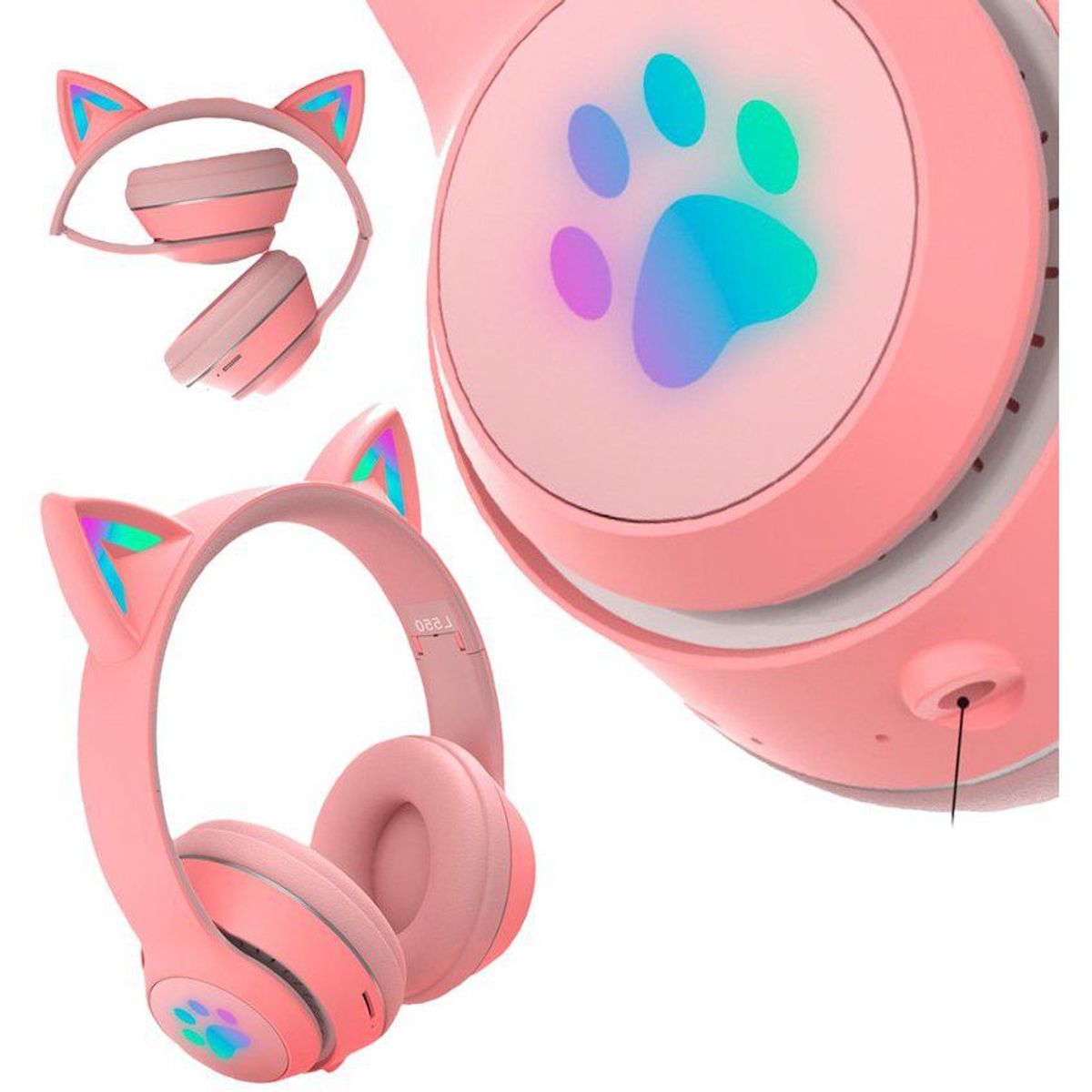 CAT MAGIC - Audifonos para niña con orejas de gato iluminadas bluetooth Rosados