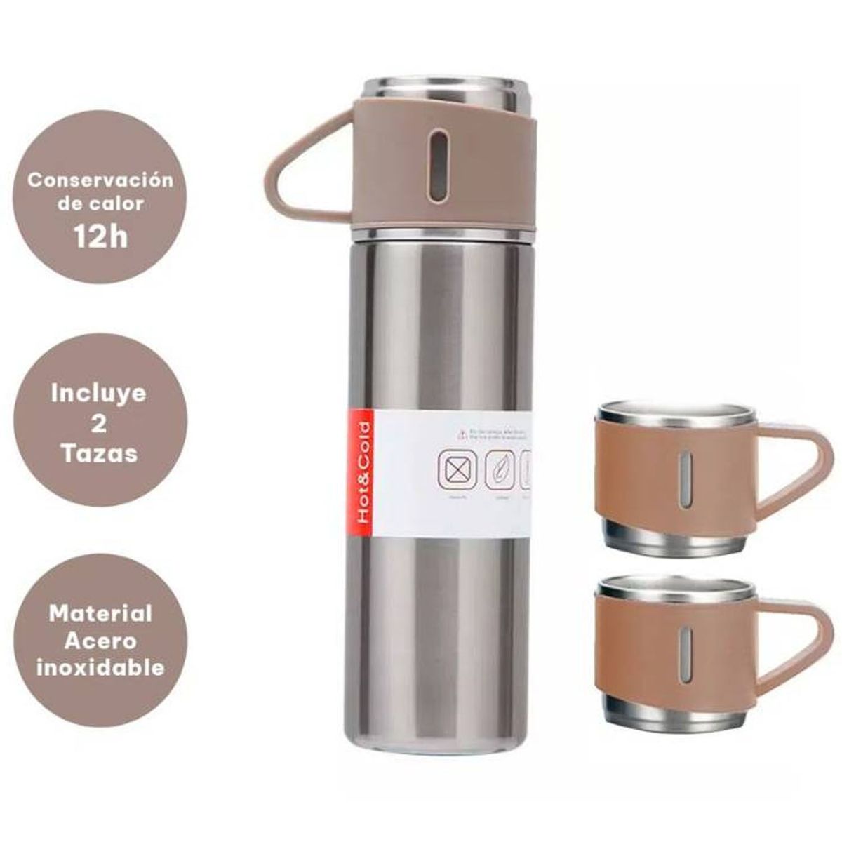 ONE PIXEL - Set Termo Frio Caliente Agua Cafe 500ml con Tazas Cafe