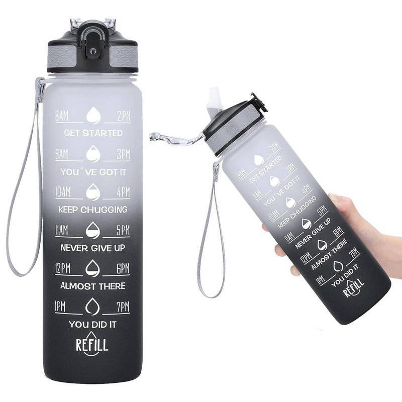 MULTIPLACE COLOMBIA - Botilito botella para agua 1 litro motivacional libre bpa Negro