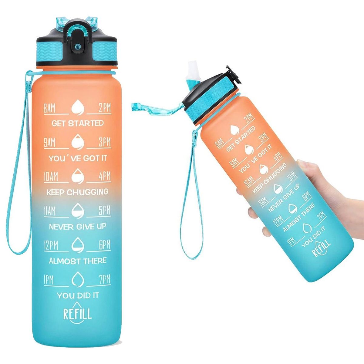 MULTIPLACE COLOMBIA - Botilito botella para agua 1 litro motivacional libre bpa Naranja-