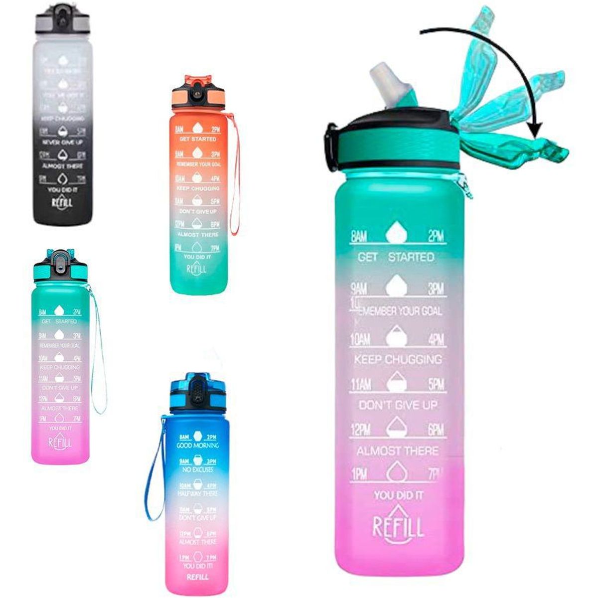 MULTIPLACE COLOMBIA - Botilito botella para agua 1 litro motivacional libre bpa