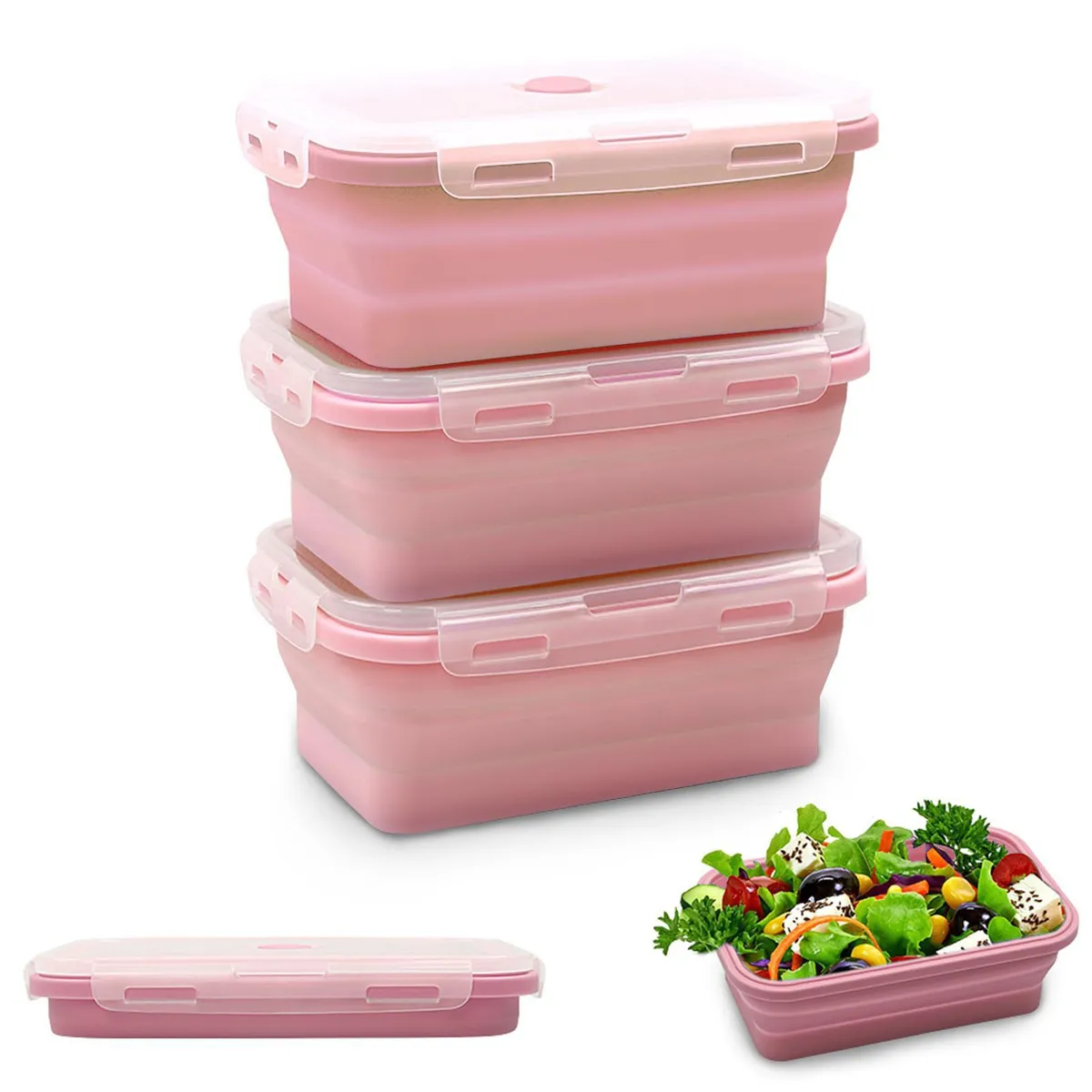 HOME - Porta comidas En Silicona Plegable KIT x 4 unidades Rosado