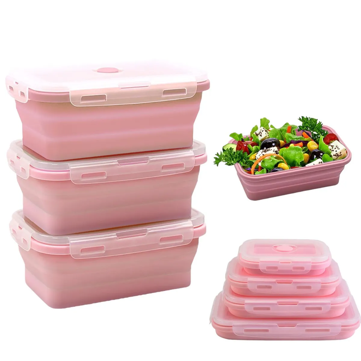 HOME - Porta comidas En Silicona Plegable KIT x 4 unidades Rosado
