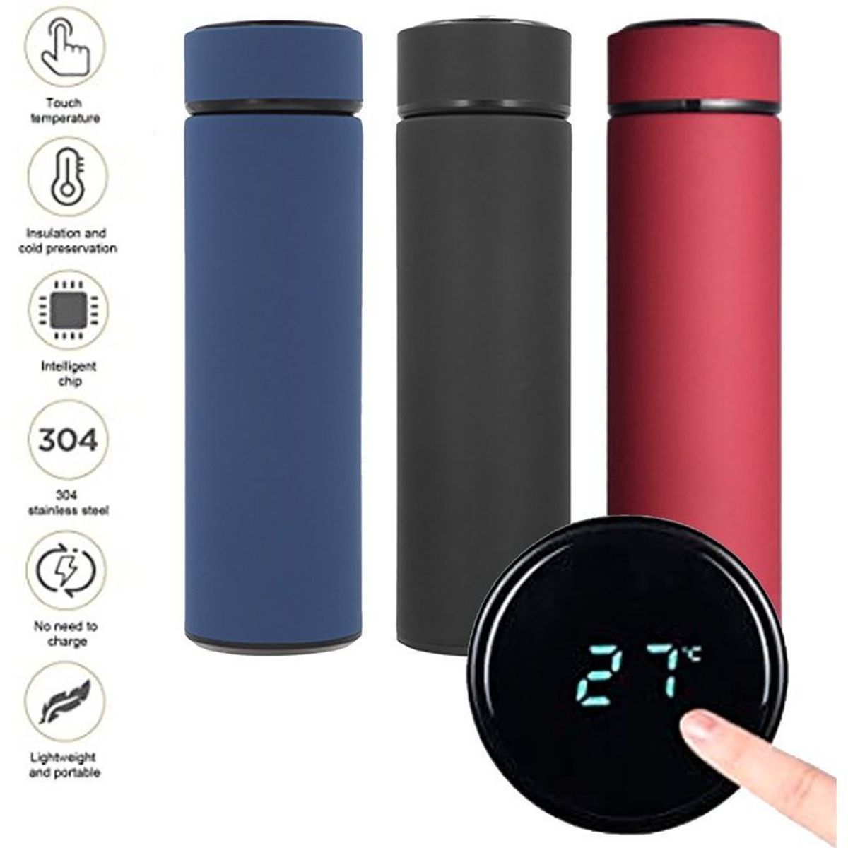 MULTIPLACE COLOMBIA - Termo bebidas calientes y frías 500 ml acero inoxidable digital NEGRO