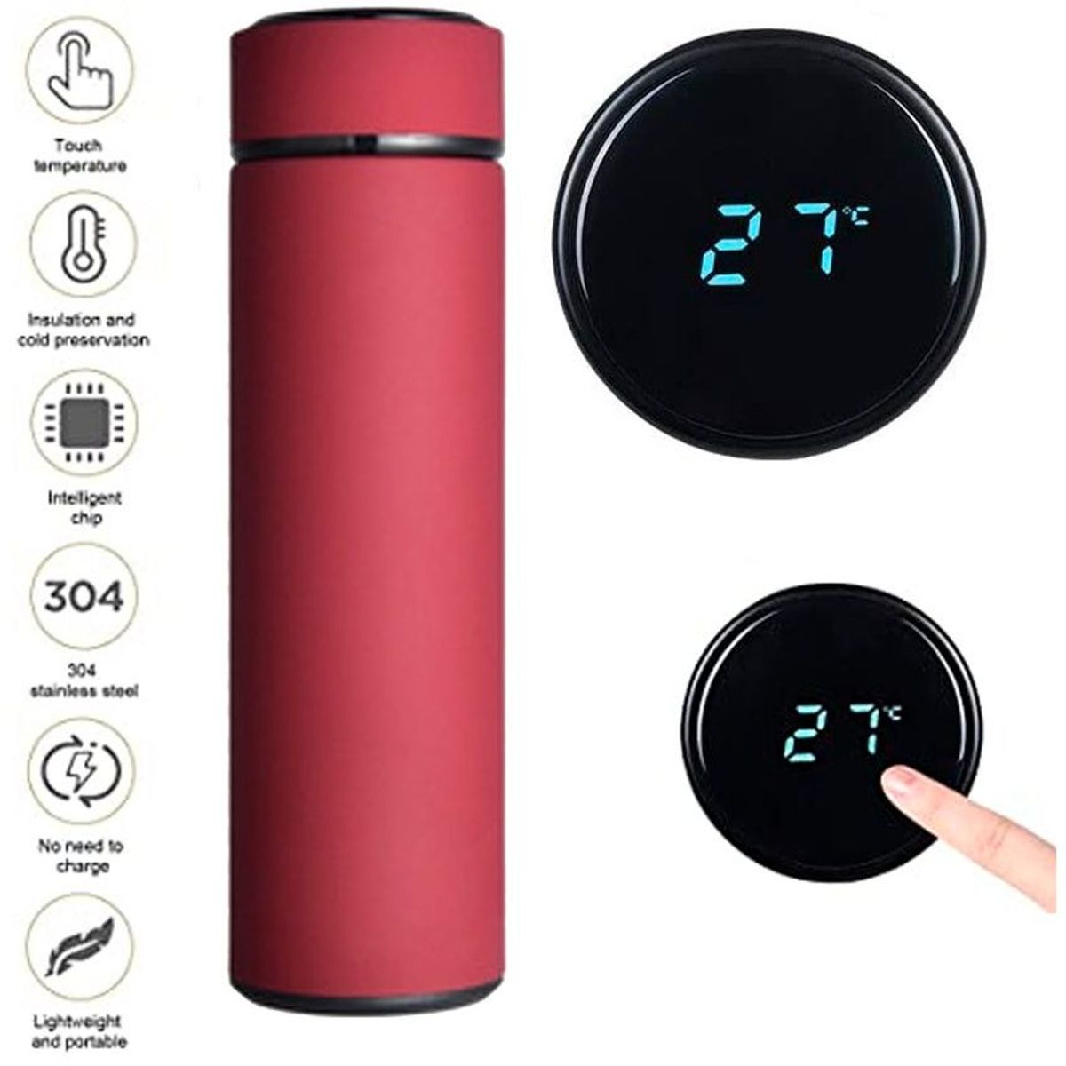 MULTIPLACE COLOMBIA - Termo bebidas calientes y frías digital 500 ml acero inoxidable Rojo