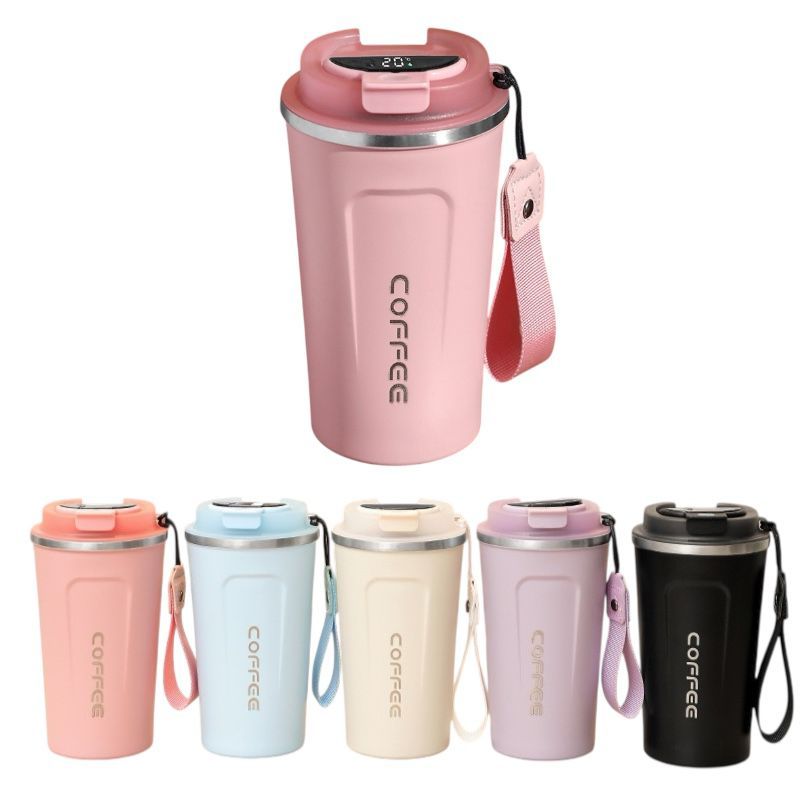Termo tipo vaso de cafe o bebidas calientes y frías 550 ml rosado