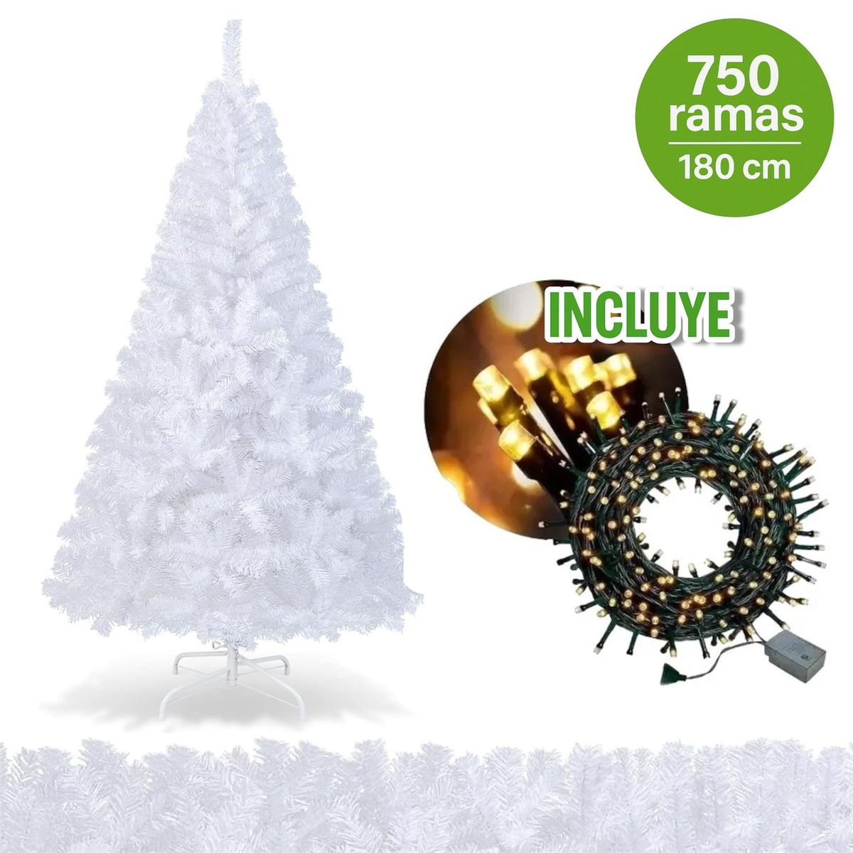 EVERGREEN - Árbol navidad blanco 180 cm importado de 750 ramas