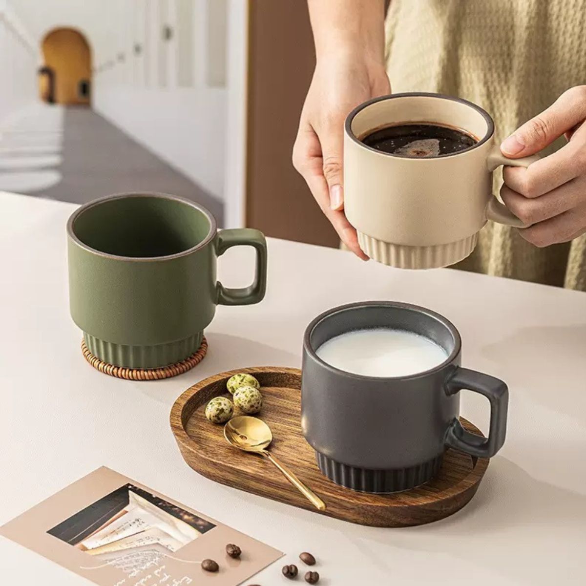 MULTIPLACE COLOMBIA - Set De Pocillos En Ceramica Para Cafe, Chocolate 350 Ml Fino x3-