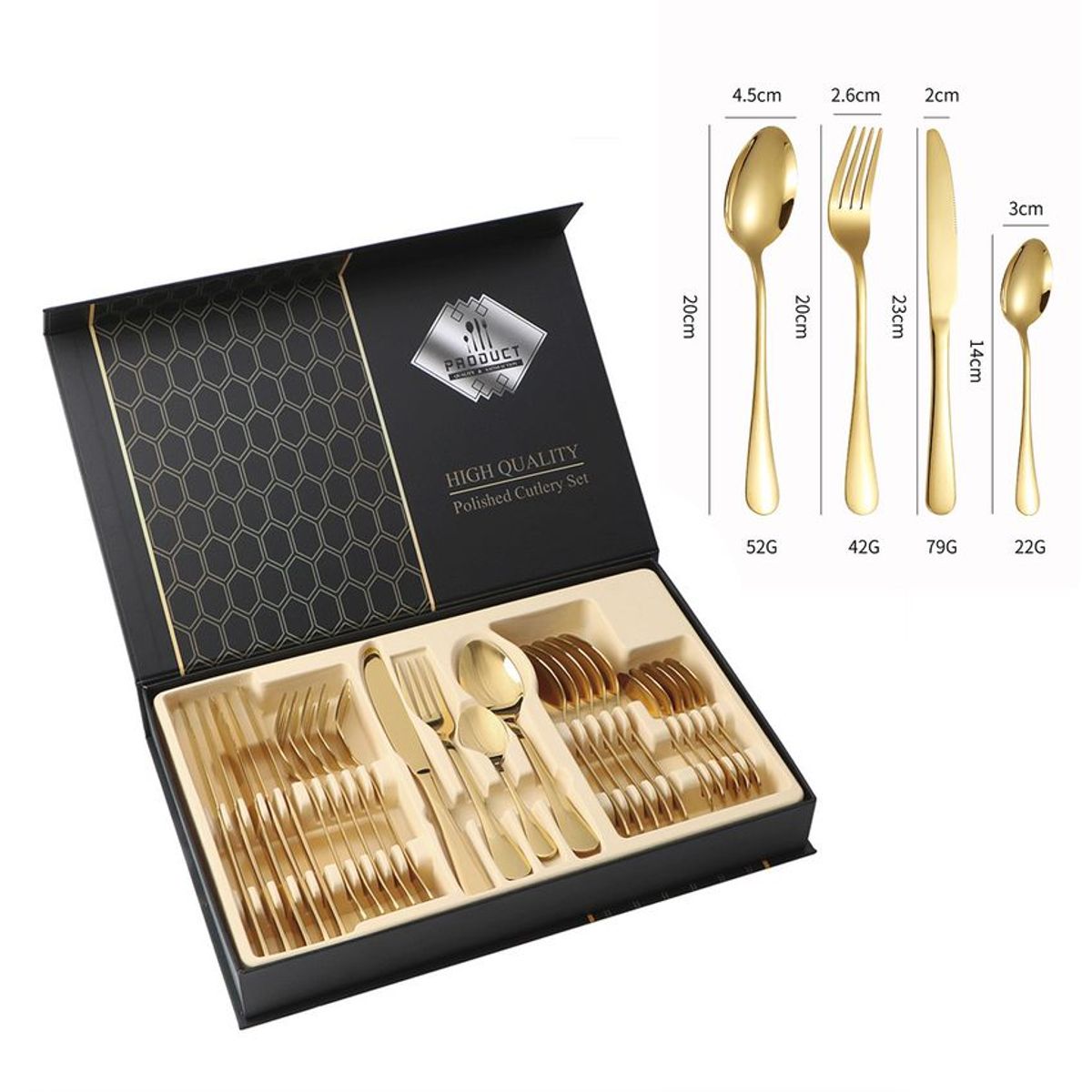 HOME - Juego cubiertos dorados de lujo en acero inoxidable 24 piezas