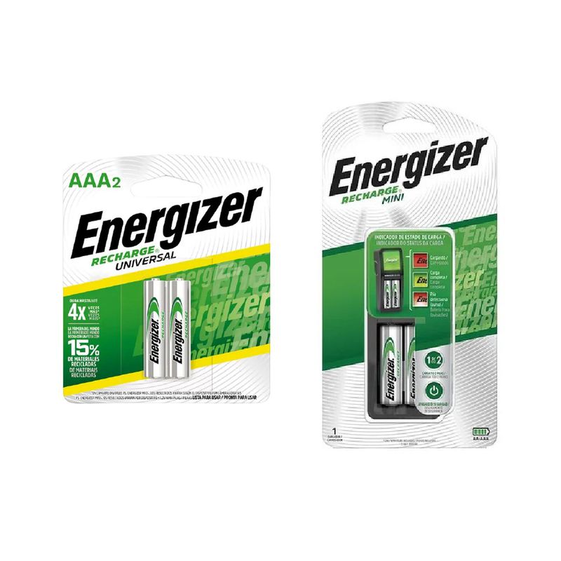 ENERGIZER - Cargador de Pilas MINI Energizer + 2 Pilas AAA