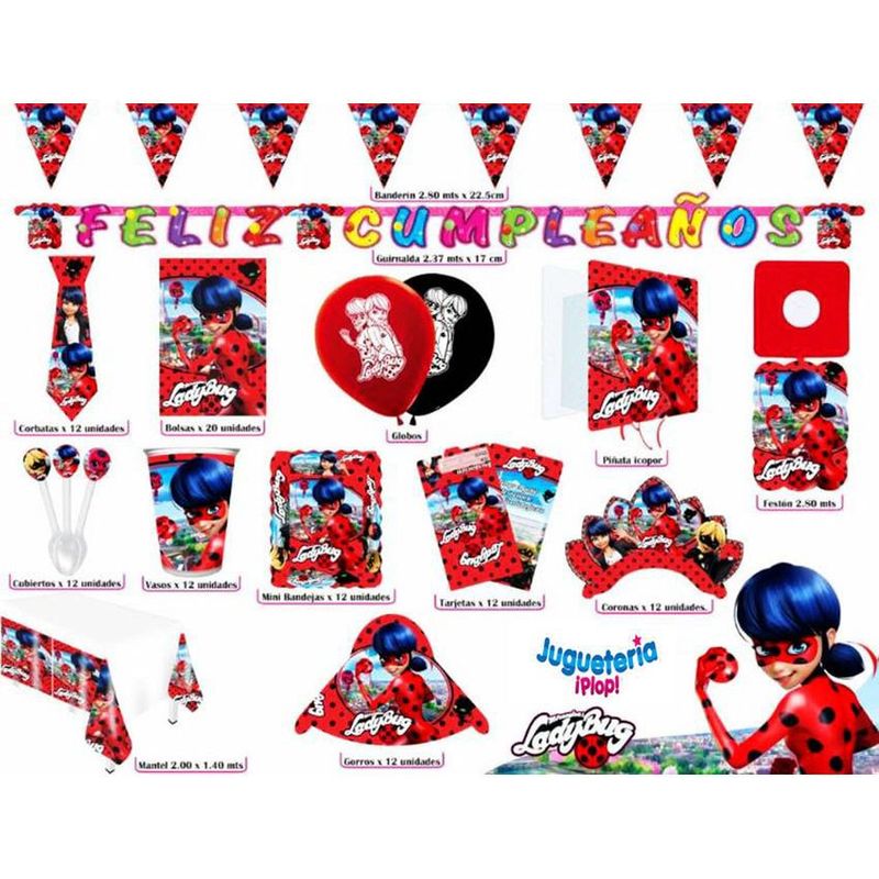 GENERICO - Kit  fiesta piñata completo ladybug miraculous