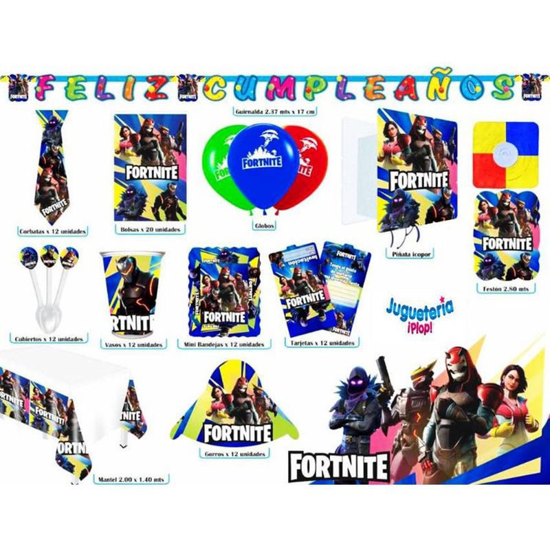 GENERICO - Kit fiesta  piñata fortnite decoración completa