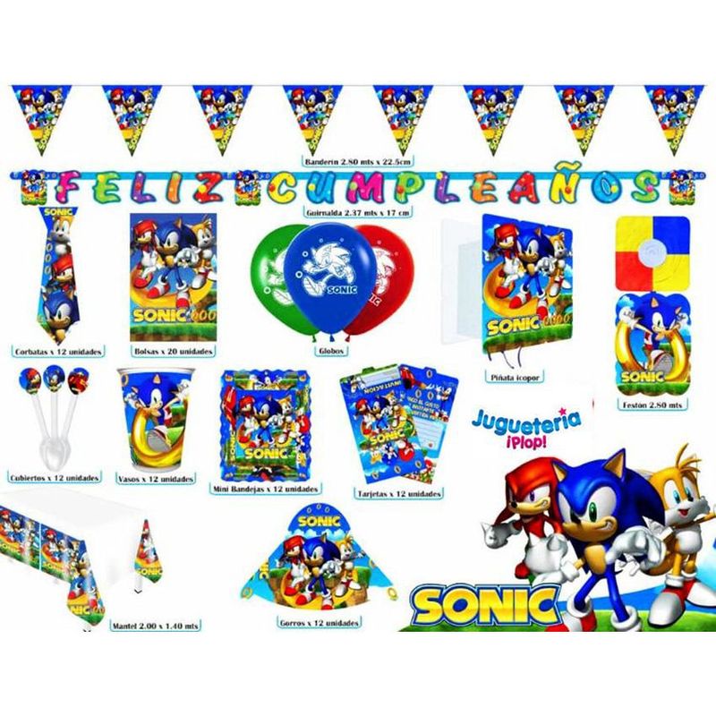 GENERICO - Kit piñata sonic decoración completa