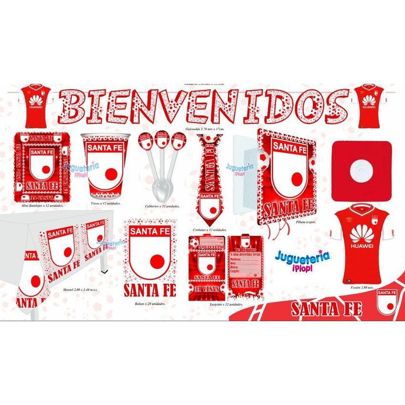 GENERICO - Kit fiesta piñata de equipo santa fe decoración completa