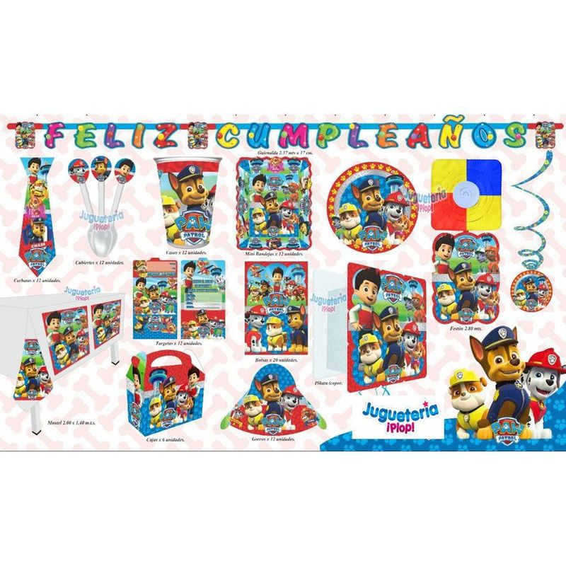 GENERICO - Kit fiesta piñata paw patroll decoración completa