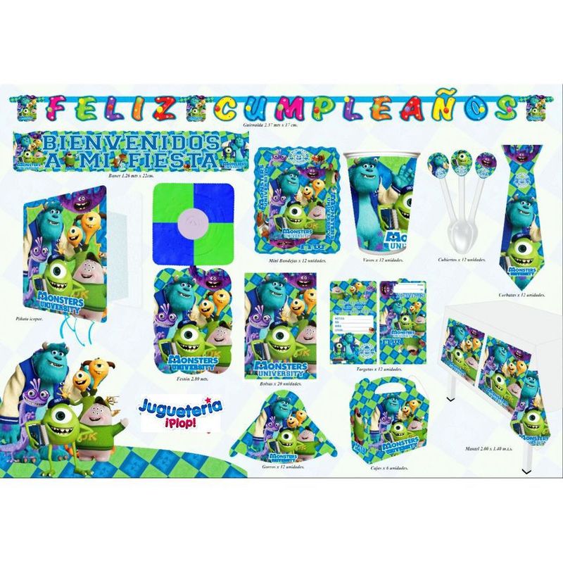 GENERICO - Kit piñata monster inc university decoración completa