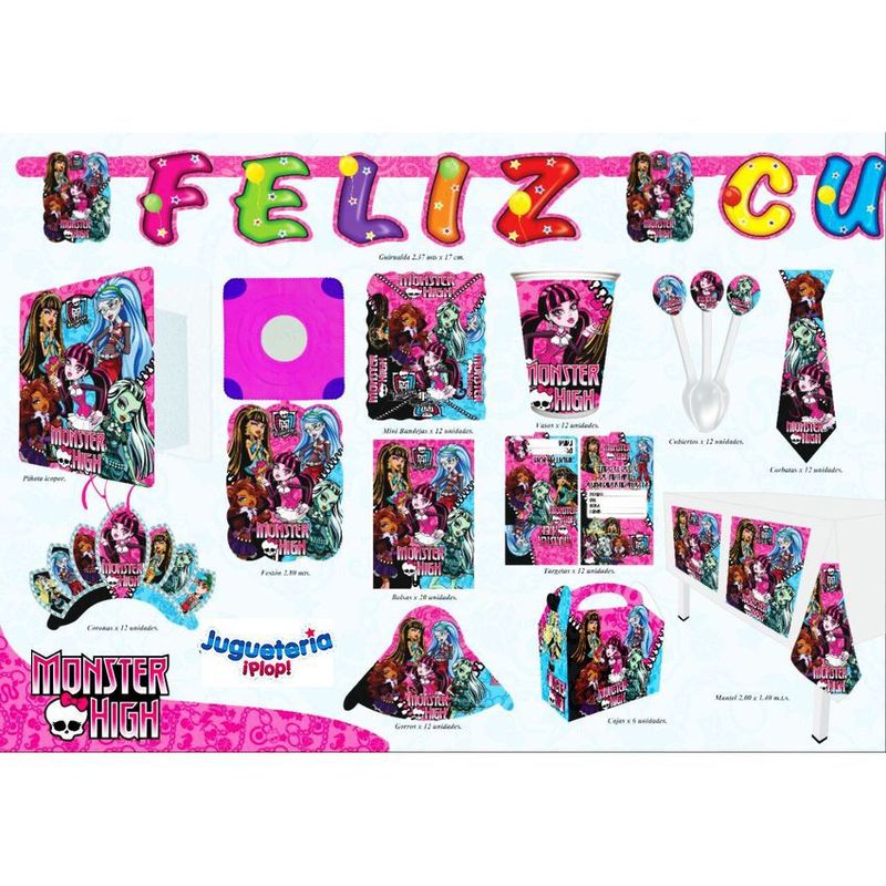 GENERICO - Kit piñata monster high  decoración completa