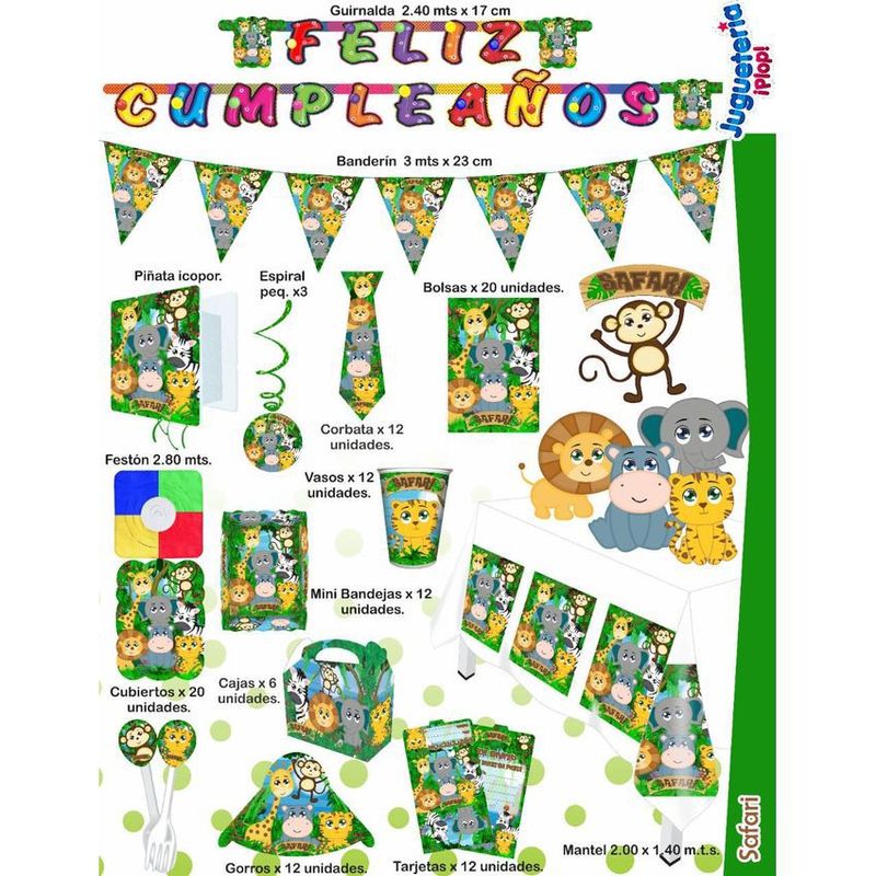 GENERICO - Kit  piñata safari o selva decoración completa
