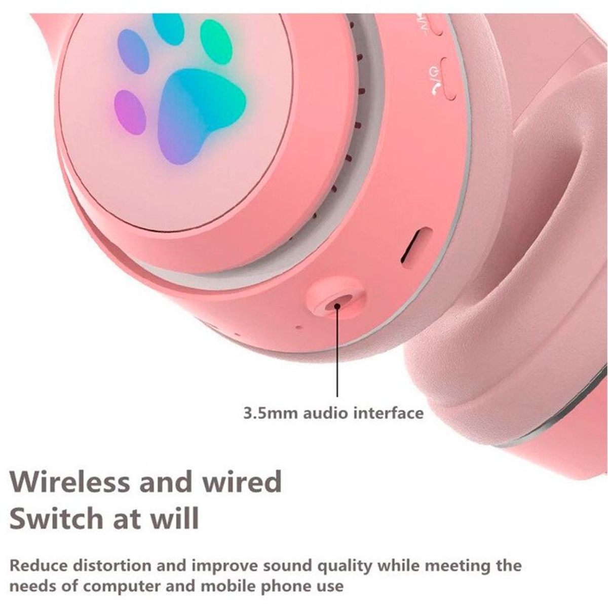 CAT MAGIC - Audifonos para niña con orejas de gato iluminadas bluetooth Rosados