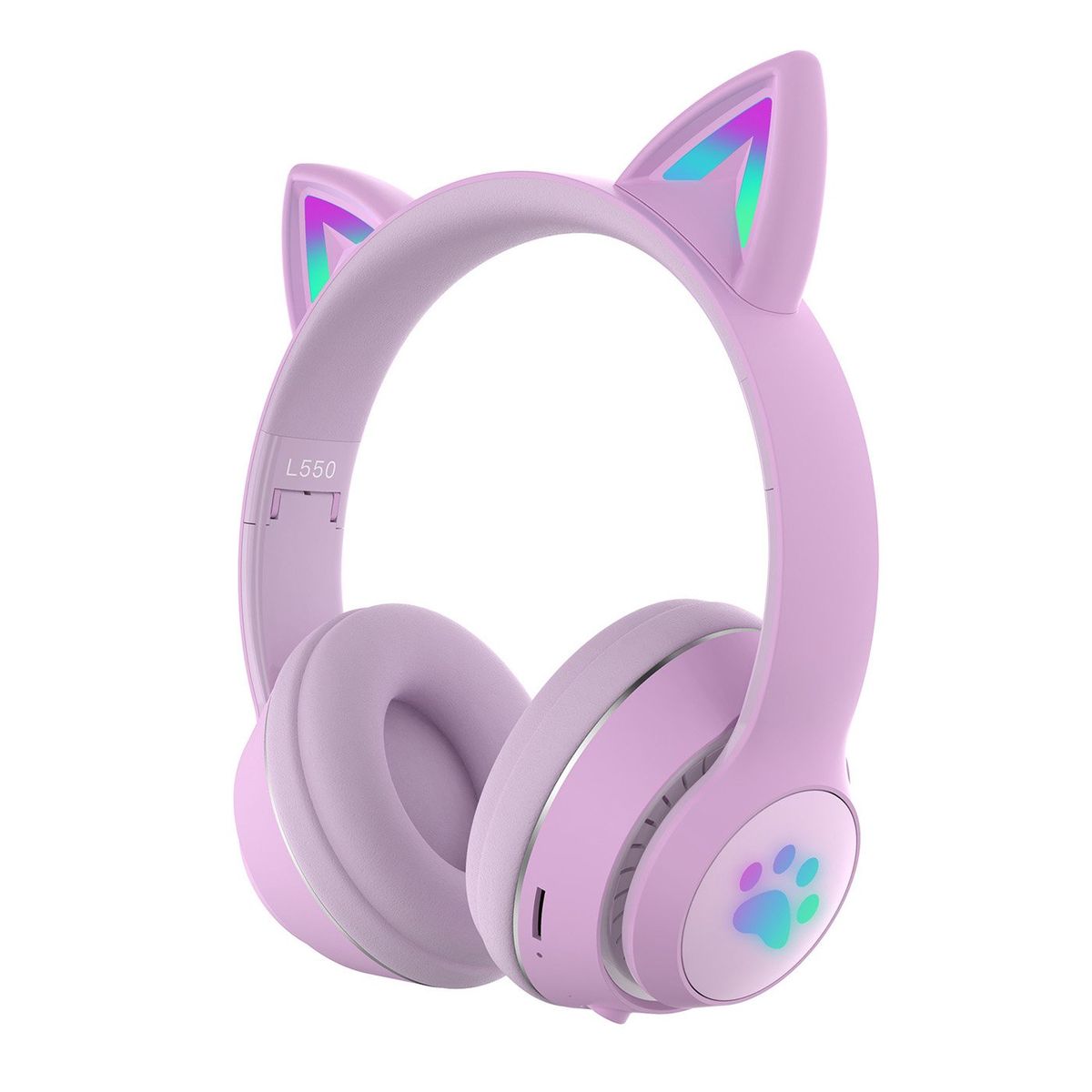 CAT MAGIC - Audifonos para niña con orejas de gato iluminadas bluetooth Morados-
