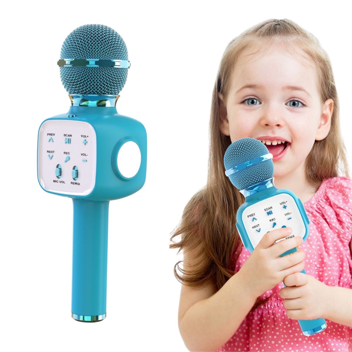 MULTIPLACE COLOMBIA - Microfono karaoke niños bluetooth luces amplificador AZUL-