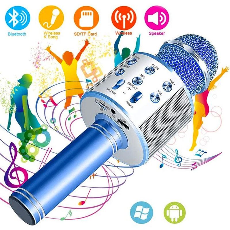 MULTIPLACE COLOMBIA - Microfono karaoke niños bluetooth luces amplificador AZUL